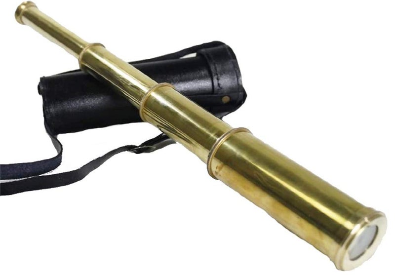 THOR INSTRUMENTS 15" Solid Brass Handheld Telescope - Pirate Spyglass with Black Leather Case Rustic Vintage Home Decor Gifts - Image 1